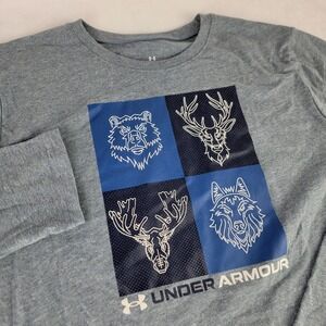 Under Armour Boys XL Gray Heather Wildlife Graphic Long Sleeve Tee UOFGA15F-033